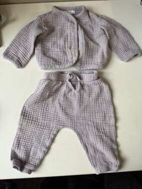 Colored Organics Kendi Muslin Cotton Kimono Set in Light Lavender 3-6m